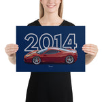 Load image into Gallery viewer, Poster of 2014 - Ferrari 458 Speciale - Red - Model year series - Blue background
