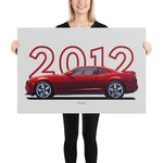 Load image into Gallery viewer, Poster of 2012 Chevrolet Camaro ZL1 - Red - Model year series - Grey background
