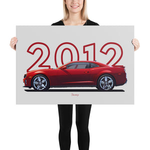 Poster of 2012 Chevrolet Camaro ZL1 - Red - Model year series - Grey background