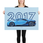 Load image into Gallery viewer, Poster of 2017 Bugatti Chiron - Blue - Model year series - Light blue background
