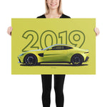 Load image into Gallery viewer, Poster of 2019 Aston Martin V8 Vantage - Bright Yellow - Model year series - Bright yellow background
