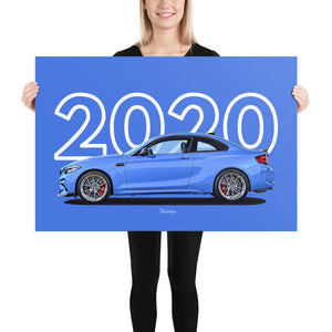 Poster of 2020 BMW M2 CS - Blue - Model year series - Blue background