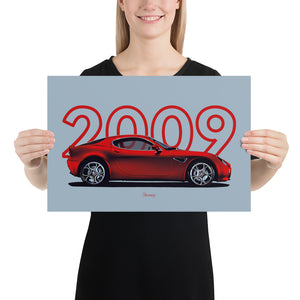 Poster of 2009 Alfa Romeo 8C Competizione - Red - Model year series - Grey background