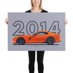 Load image into Gallery viewer, Poster of 2014 Dodge SRT Viper T/A - Orange - Model year series - Grey background
