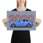 Load image into Gallery viewer, Poster of 2020 BMW M2 CS - Blue - Model year series - Grey background
