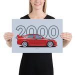 Load image into Gallery viewer, Poster of 2000 Mitsubishi Lancer Evolution VI Tommi Makinen Edition - Red - Model year series - Light grey background
