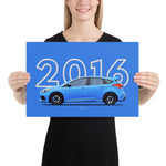 Load image into Gallery viewer, Poster of 2016 Ford Focus RS - Blue - Model year series - Blue background
