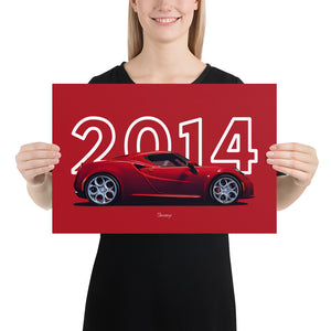 Poster of 2014 Alfa Romeo 4C - Red - Model year series - Red background