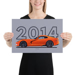 Load image into Gallery viewer, Poster of 2014 Dodge SRT Viper T/A - Orange - Model year series - Grey background
