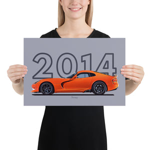 Poster of 2014 Dodge SRT Viper T/A - Orange - Model year series - Grey background