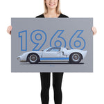 Load image into Gallery viewer, Poster of 1966 Ford GT40 - White Blue - Model year series - Grey background
