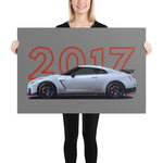 Load image into Gallery viewer, Poster of 2017 Nissan GT-R Nismo - White - Model year series - Grey background
