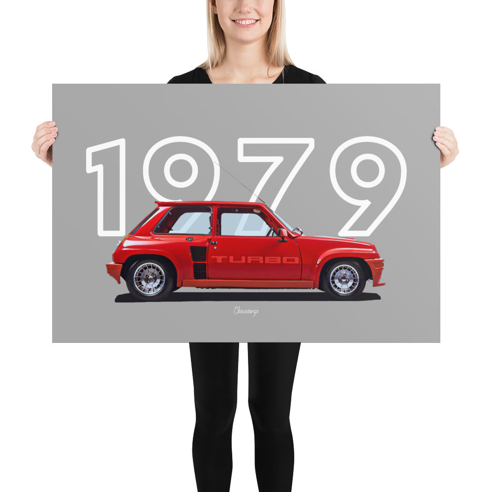 Poster of 1979 Renault 5 Turbo - Red - Model year series - Grey background