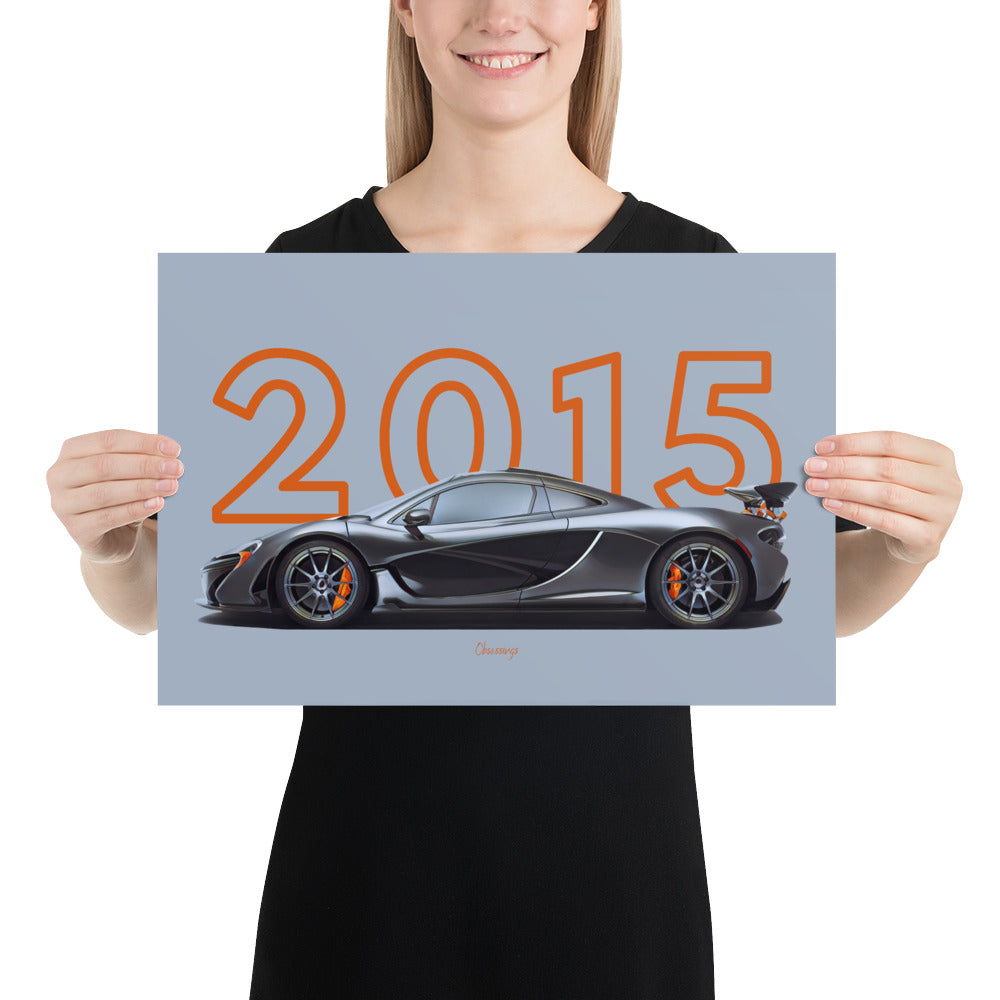 Poster of 2015 McLaren P1 Carbon Edition - Grey carbon - Model year series - Grey background