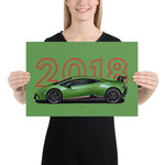 Load image into Gallery viewer, Poster of 2018 Lamborghini Huracan Performante - Green - Model year series - Green background
