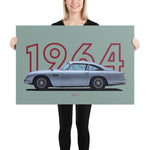 Load image into Gallery viewer, Poster of 1964 Aston Martin DB5 - Silver - Model year series - Green background
