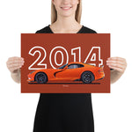 Load image into Gallery viewer, Poster of 2014 Dodge SRT Viper T/A - Orange - Model year series - Red background
