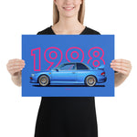 Load image into Gallery viewer, Poster of 1998 Subaru Impreza 22B STI - Blue - Model year series - Blue background
