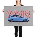 Load image into Gallery viewer, Poster of 2018 Hyundai i30N - Blue - Model year series - Grey background
