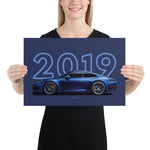 Load image into Gallery viewer, Poster of 2019 Porsche Carrera 4S 992 - Blue - Model year series - Dark blue background
