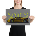 Load image into Gallery viewer, Poster of 2015 Porsche 918 Spyder - Yellow - Model year series - Grey background
