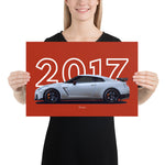 Load image into Gallery viewer, Poster of 2017 Nissan GT-R Nismo - White - Model year series - Red background
