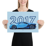 Load image into Gallery viewer, Poster of 2017 Bugatti Chiron - Blue - Model year series - Light blue background
