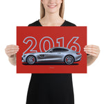 Load image into Gallery viewer, Poster of 2016 Mercedes-AMG GT - Silver - Model year series - Red background
