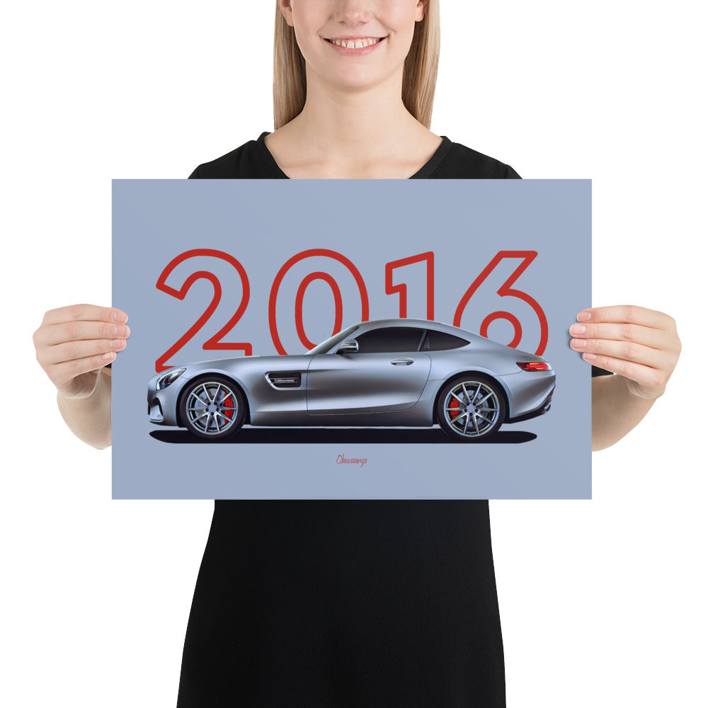 Poster of 2016 Mercedes-AMG GT - Silver - Model year series - Grey background