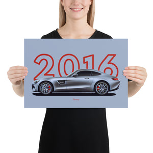 Poster of 2016 Mercedes-AMG GT - Silver - Model year series - Grey background