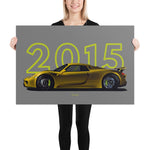 Load image into Gallery viewer, Poster of 2015 Porsche 918 Spyder - Yellow - Model year series - Grey background
