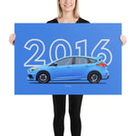 Load image into Gallery viewer, Poster of 2016 Ford Focus RS - Blue - Model year series - Blue background
