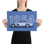 Load image into Gallery viewer, Poster of 1954 Mercedes-Benz 300SL Gullwing - Silver - Model year series - Blue background
