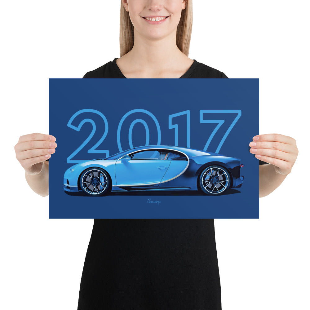 Poster of 2017 Bugatti Chiron - Blue - Model year series - Dark blue