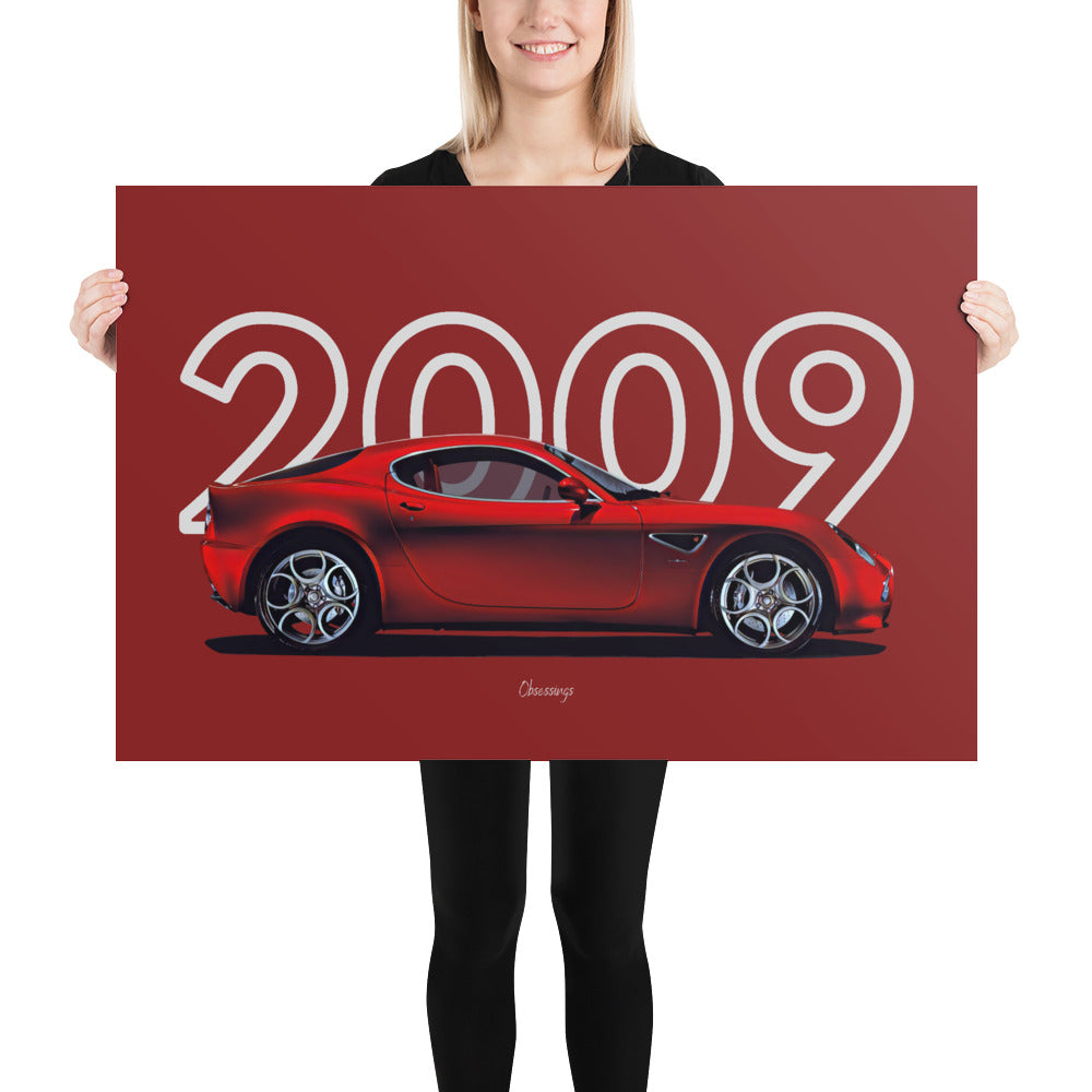 Poster of 2009 Alfa Romeo 8C Competizione - Red - Model year series - Red background