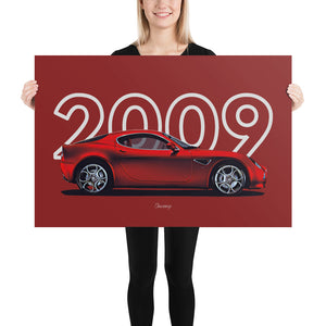 Poster of 2009 Alfa Romeo 8C Competizione - Red - Model year series - Red background