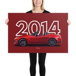 Load image into Gallery viewer, Poster of 2014 Mazda MX-5 Miata 25th Anniversary Edition - 2014 - Red - Model year series - Red background
