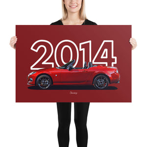 Poster of 2014 Mazda MX-5 Miata 25th Anniversary Edition - 2014 - Red - Model year series - Red background