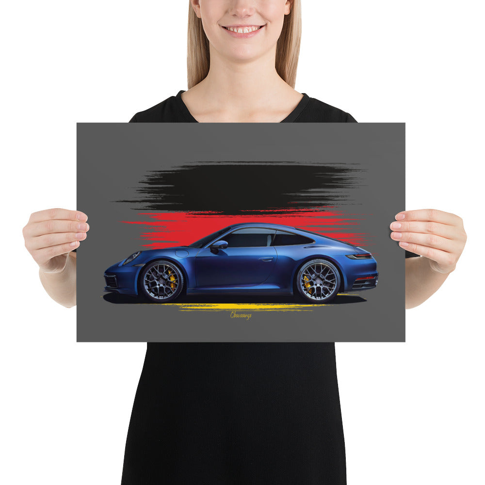 Poster of 2019 Porsche Carrera 4S 992 - Blue - Origin series