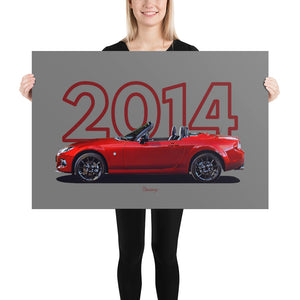 Poster of 2014 Mazda MX-5 Miata 25th Anniversary Edition - 2014 - Red - Model year series - Grey background