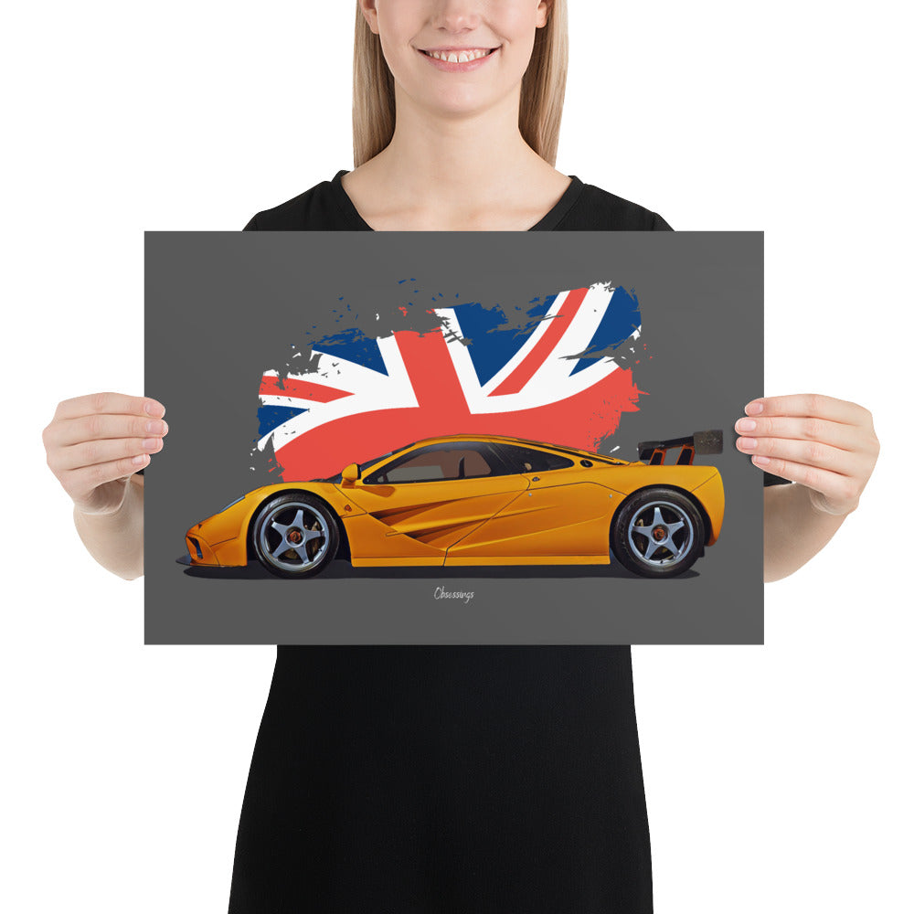 Poster of 1996 McLaren F1 LM - Orange - Model year series - Orange background