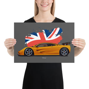 Poster of 1996 McLaren F1 LM - Orange - Model year series - Orange background