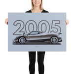 Load image into Gallery viewer, Poster of 2005 Pagani Zonda F -  Silver carbon - Model year series - Grey background
