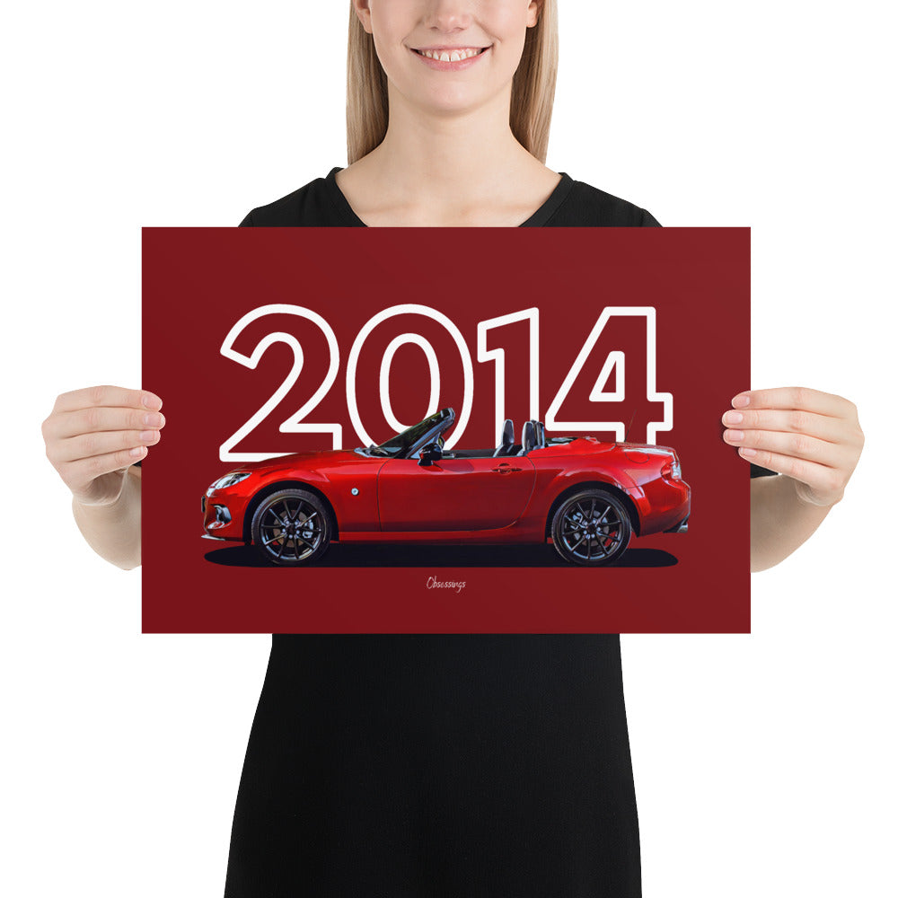 Poster of 2014 Mazda MX-5 Miata 25th Anniversary Edition - 2014 - Red - Model year series - Red background