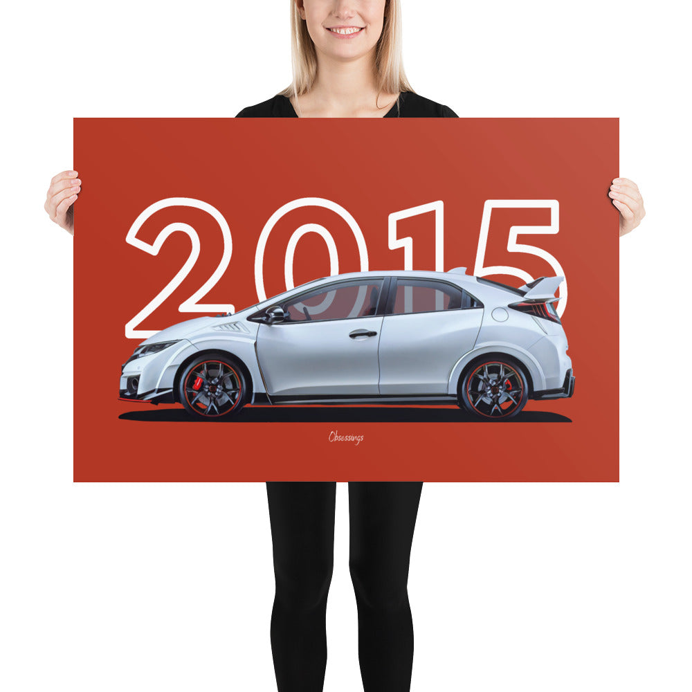 Poster of 2015 Honda Civic Type R - White - Model year series - Grey background