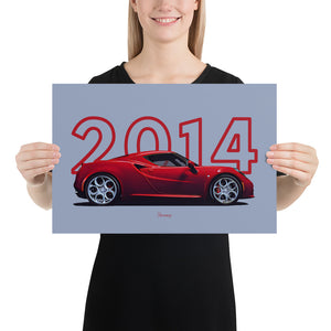 Poster of 2014 Alfa Romeo 4C - Red - Model year series - Grey background