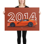 Load image into Gallery viewer, Poster of 2014 Dodge SRT Viper T/A - Orange - Model year series - Red background
