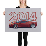 Load image into Gallery viewer, Poster of 2014 Ferrari 458 Speciale - Red - Model year series - Grey background
