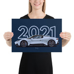 Load image into Gallery viewer, Poster of 2021 Maserati MC20 - White - Model year series - Blue background
