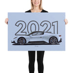 Load image into Gallery viewer, Poster of 2021 Maserati MC20 - White - Model year series - Grey background
